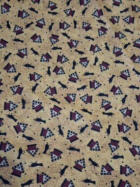 Debbie Mumm Fabric Black Birds Birdhouse 3.5 Yards-Cotton-Beige Background